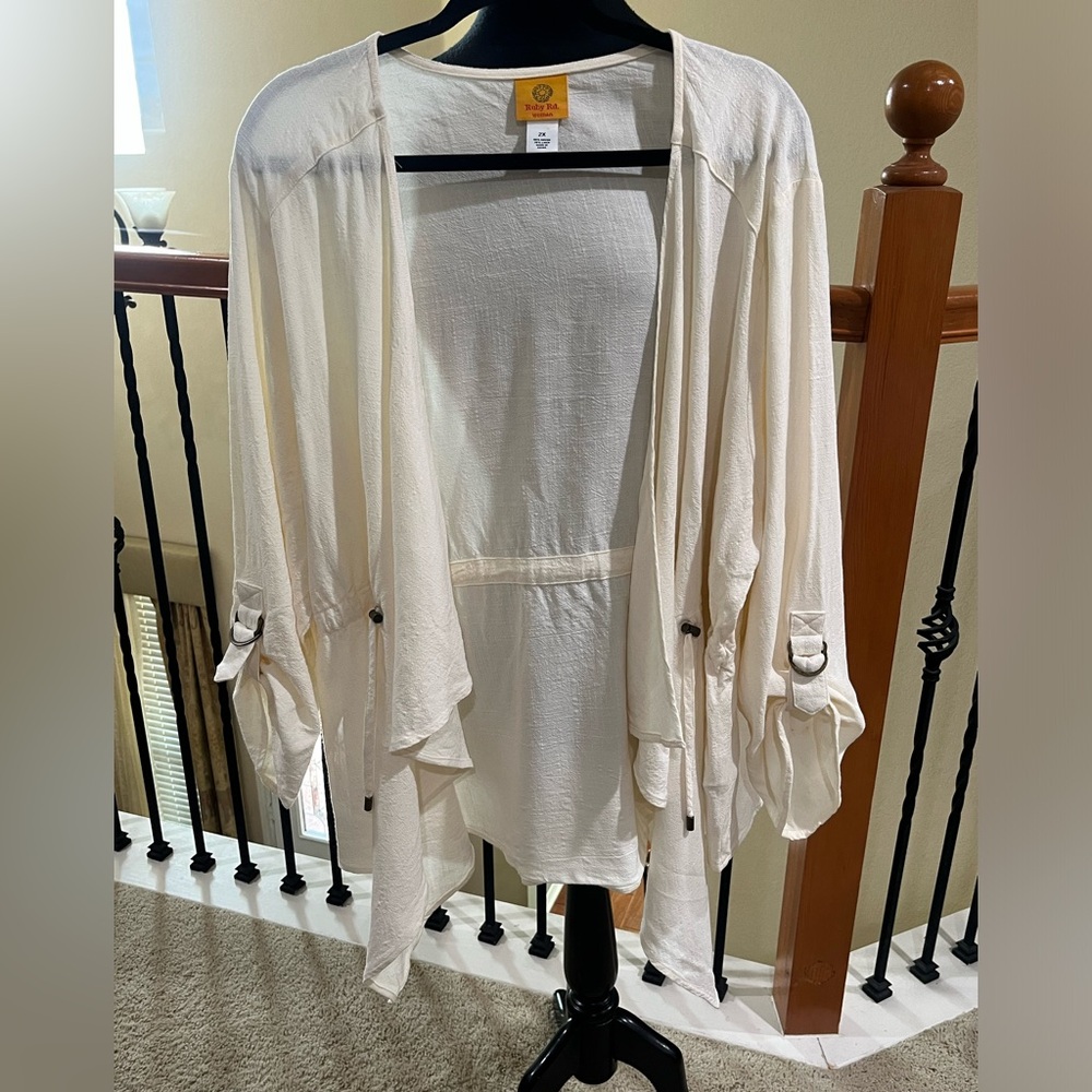 RUBY RD. Lightweight Cream Open-Front Drape Cardigan RAYON LINEN BLEND SIZE 2X - Picture 8 of 12